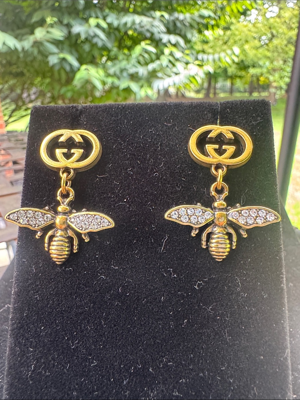 Earrings Gold tone Bee Drop Earrings with Crystal Wings